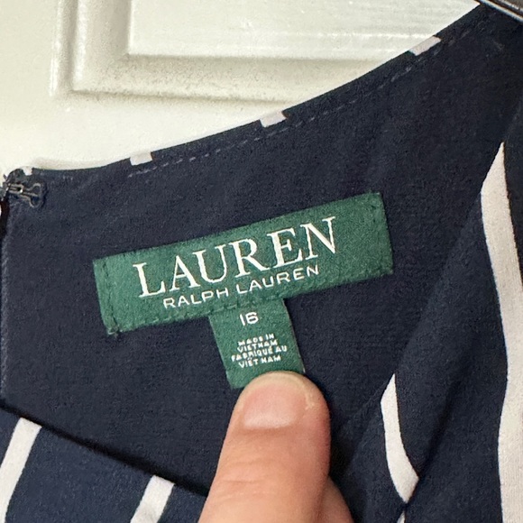 Like New Lauren Ralph Lauren Navy Striped Dress Belted Size 16 - Picture 3 of 4